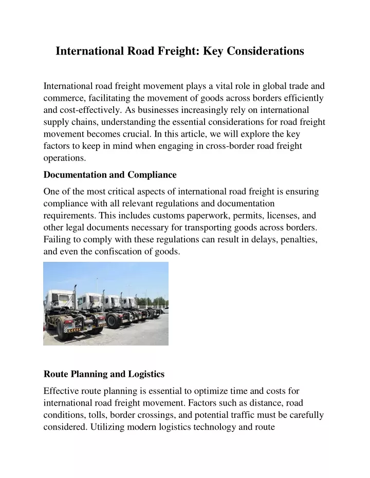 international road freight key considerations
