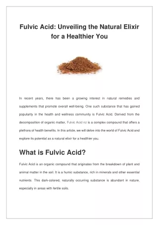 fulvic acid unveiling the natural elixir