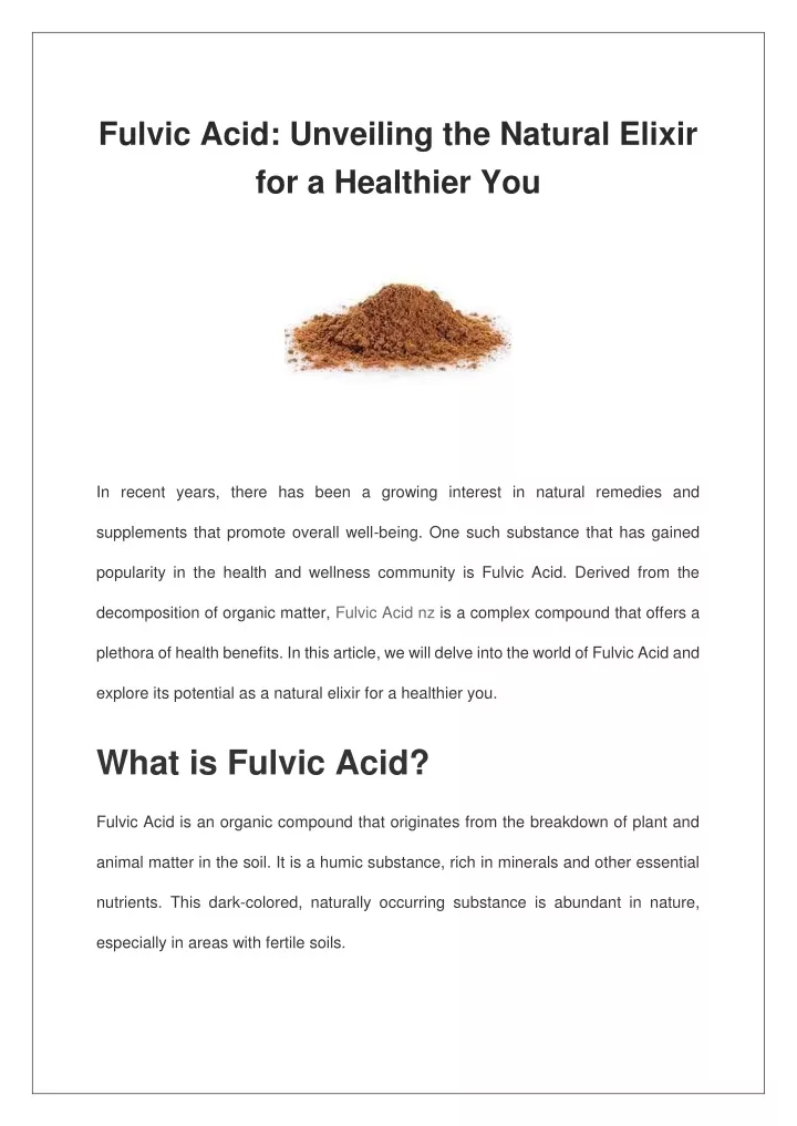 fulvic acid unveiling the natural elixir