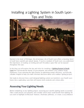 Installing a Lighting System in South Lyon - Tips and Tricks