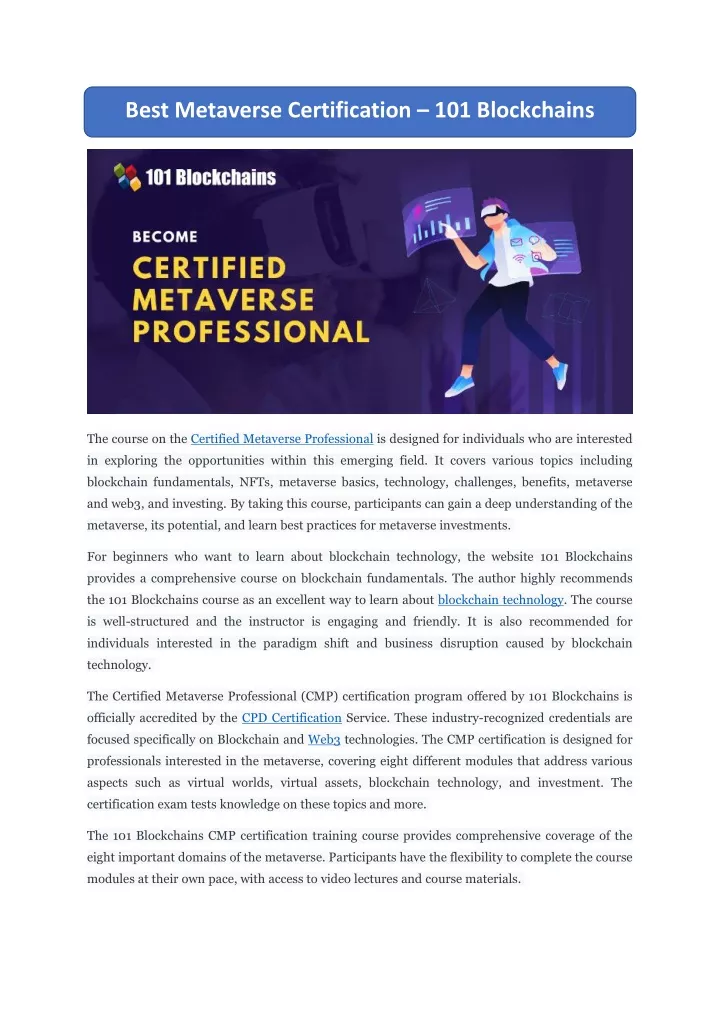 best metaverse certification 101 blockchains best