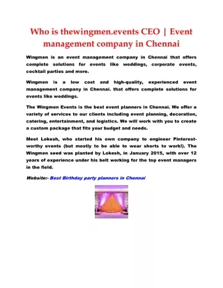 Who is thewingmen.events  CEO |  Event management company in Chennai