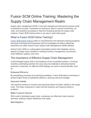 Fusion SCM Online Training_ Mastering the Supply Chain Management Realm