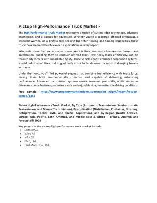 Pickup High-Performance Truck Market