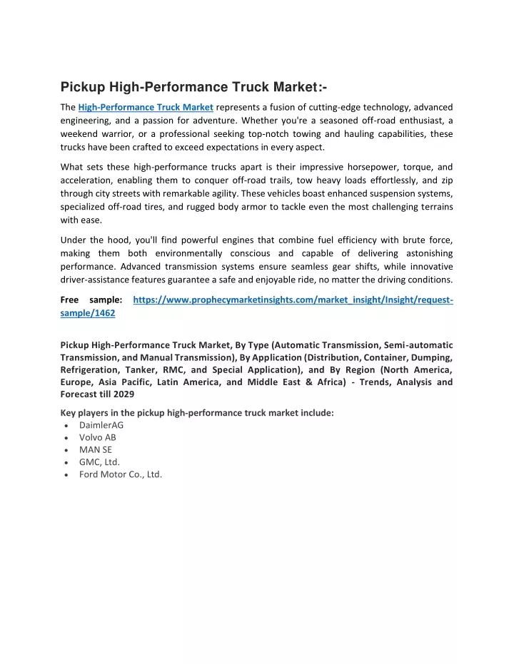 pickup high performance truck market