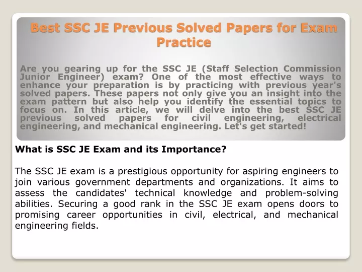 best ssc je previous solved papers for exam practice