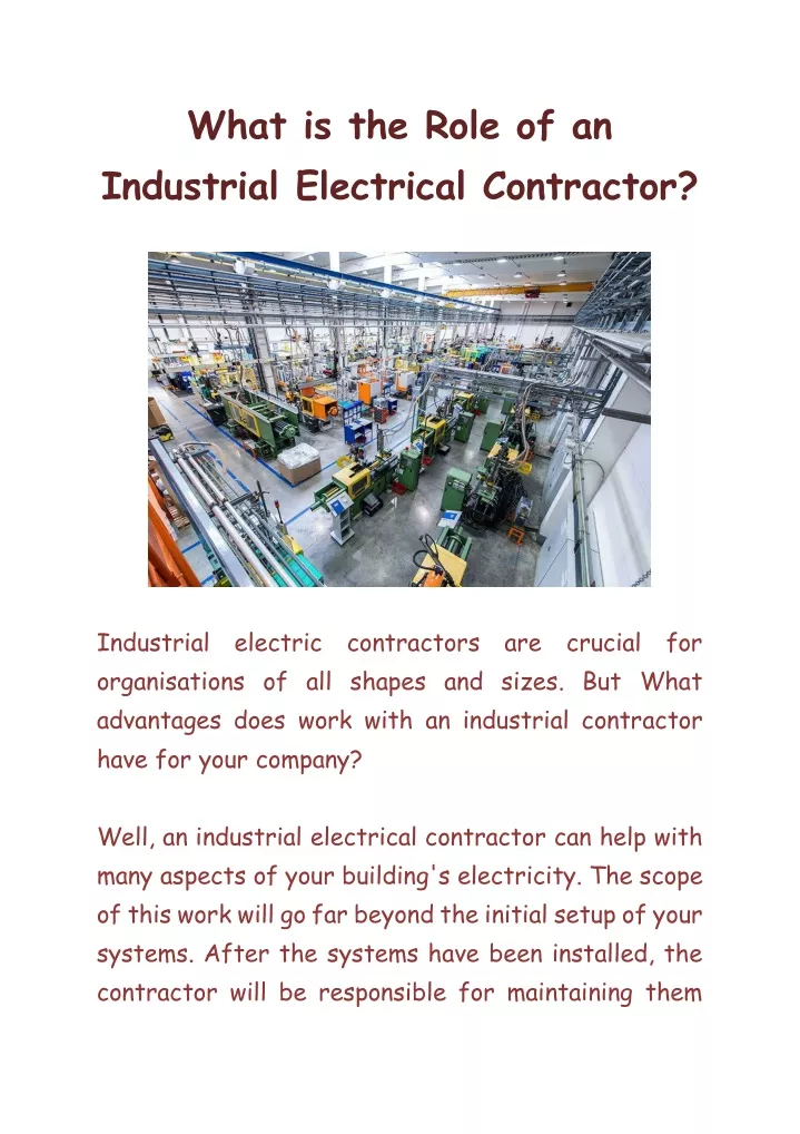 what is the role of an industrial electrical