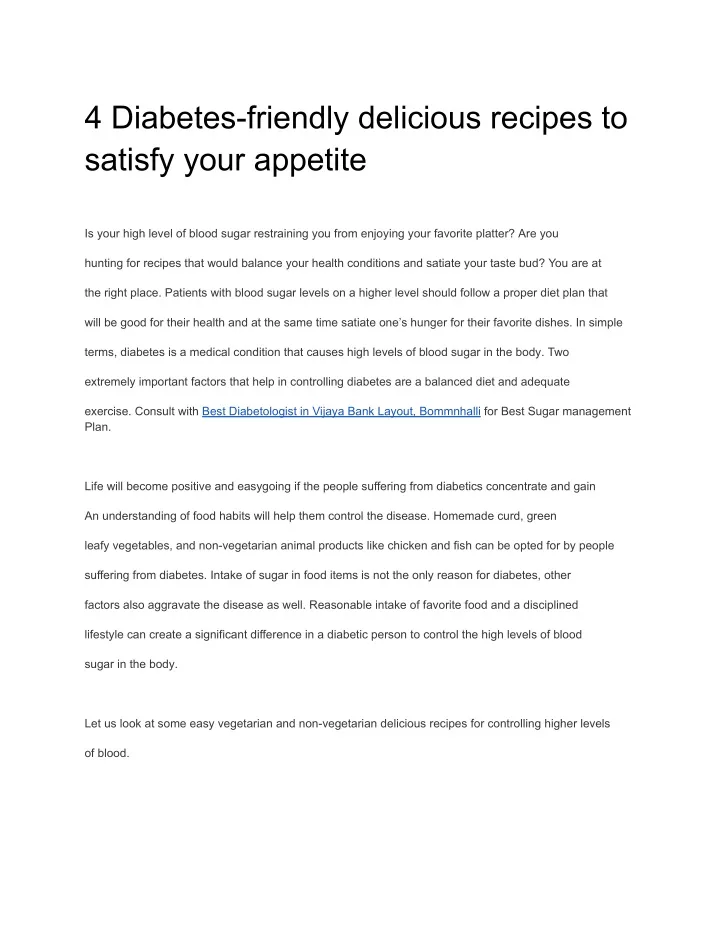 4 diabetes friendly delicious recipes to satisfy