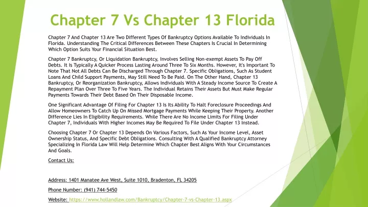 chapter 7 vs chapter 13 florida
