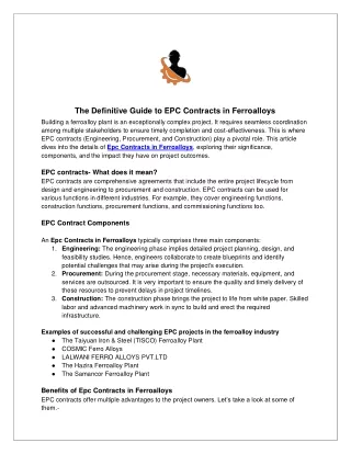The Definitive Guide to EPC Contracts in Ferroalloys