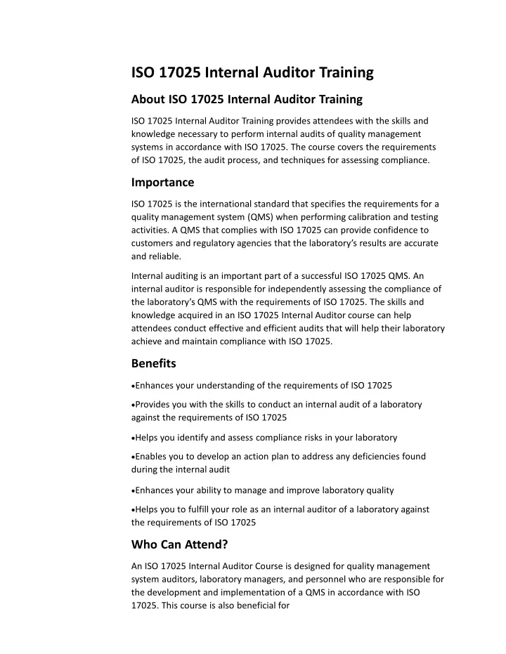 iso 17025 internal auditor training about