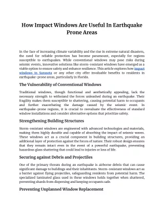How Impact Windows Are Useful In Earthquake Prone Areas