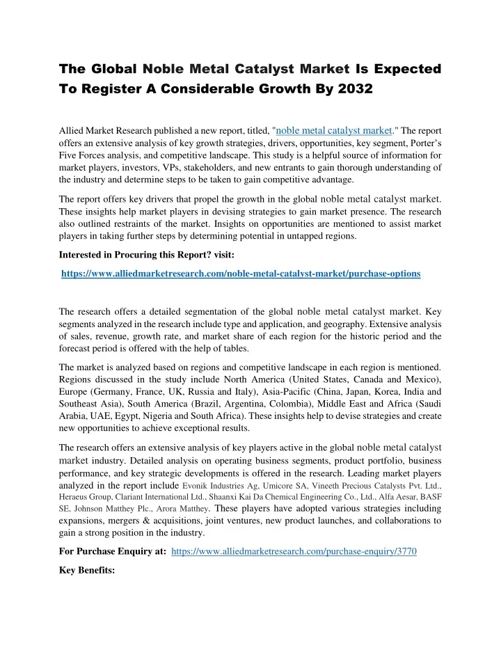 the global noble metal catalyst market