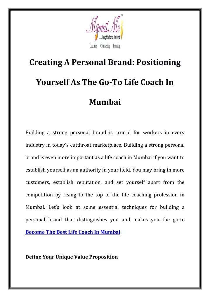 creating a personal brand positioning
