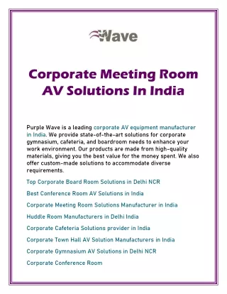 Corporate Meeting Room AV Solutions In India