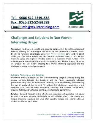 Challenges and Solutions in Non Woven Interlining Usage
