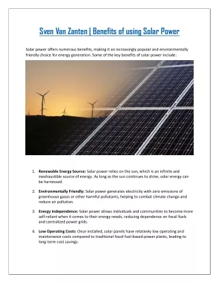 Benefits of using Solar Power