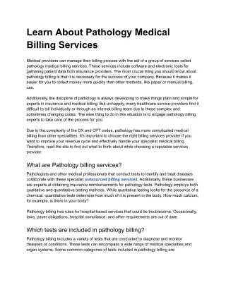 Learn About Pathology Medical Billing Services
