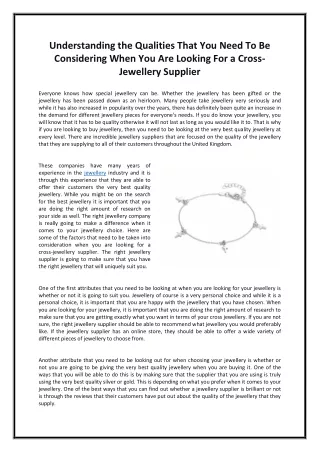 Understanding the Qualities That You Need To Be Considering When You Are Looking For a Cross-Jewellery Supplier