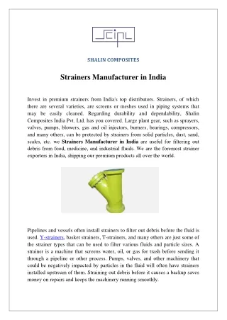 Strainer manufacturing in India - SHALIN COMPOSITES