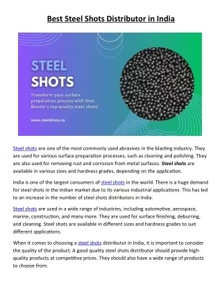 best Steel Shots Distributor in India