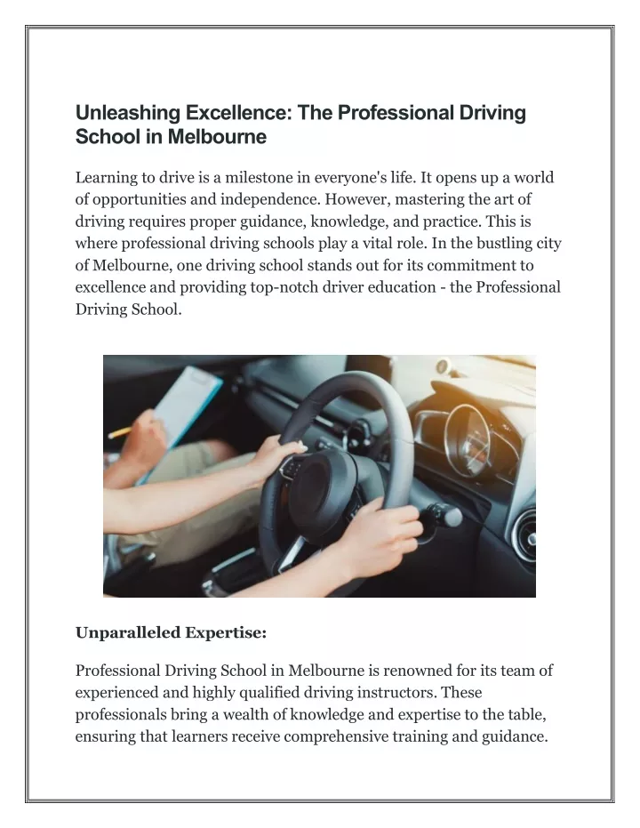unleashing excellence the professional driving