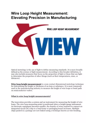 Wire Loop Height Measurement: Elevating Precision in Manufacturing