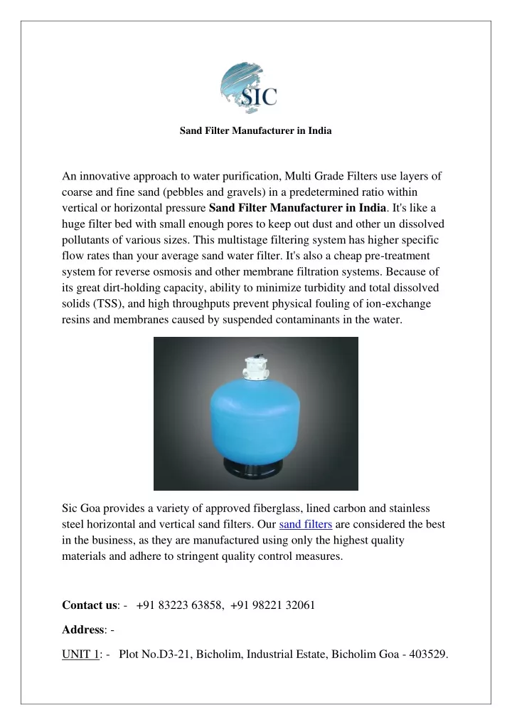 sand filter manufacturer in india