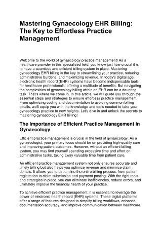 Mastering Gynaecology EHR Billing: The Key to Effortless Practice Management