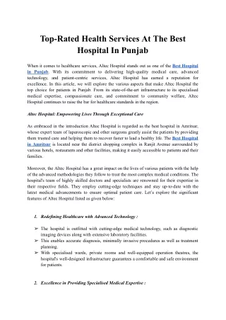 Top-Rated Health Services At The Best Hospital In Punjab