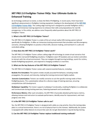 XRT PRO 2.0 Firefighter Trainer FAQs