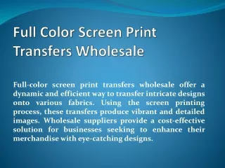Full Color Screen Print Transfers Wholesale