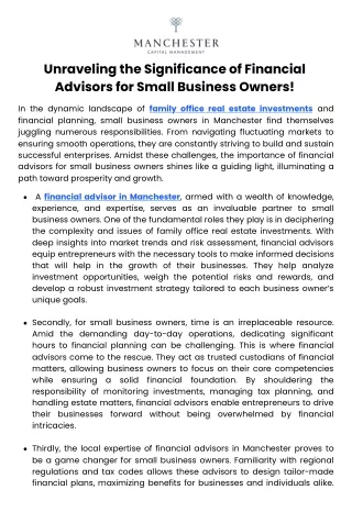 Unraveling the Significance of FinancialAdvisors for Small Business Owners!