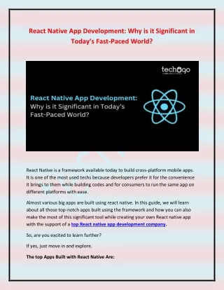 React Native App Development- Why is it Significant in Today’s Fast-Paced World