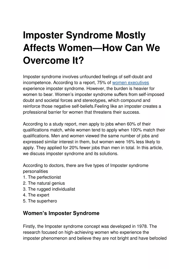 imposter syndrome mostly affects women