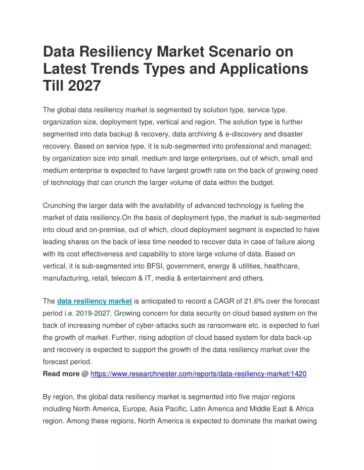 data resiliency market scenario on latest trends