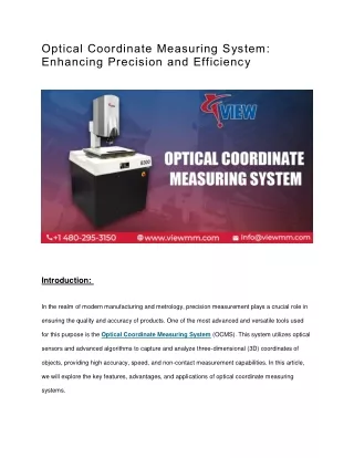 Optical Coordinate Measuring System: Enhancing Precision and Efficiency