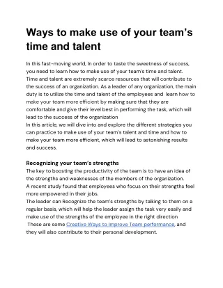 Ways to make use of your team’s time and talent