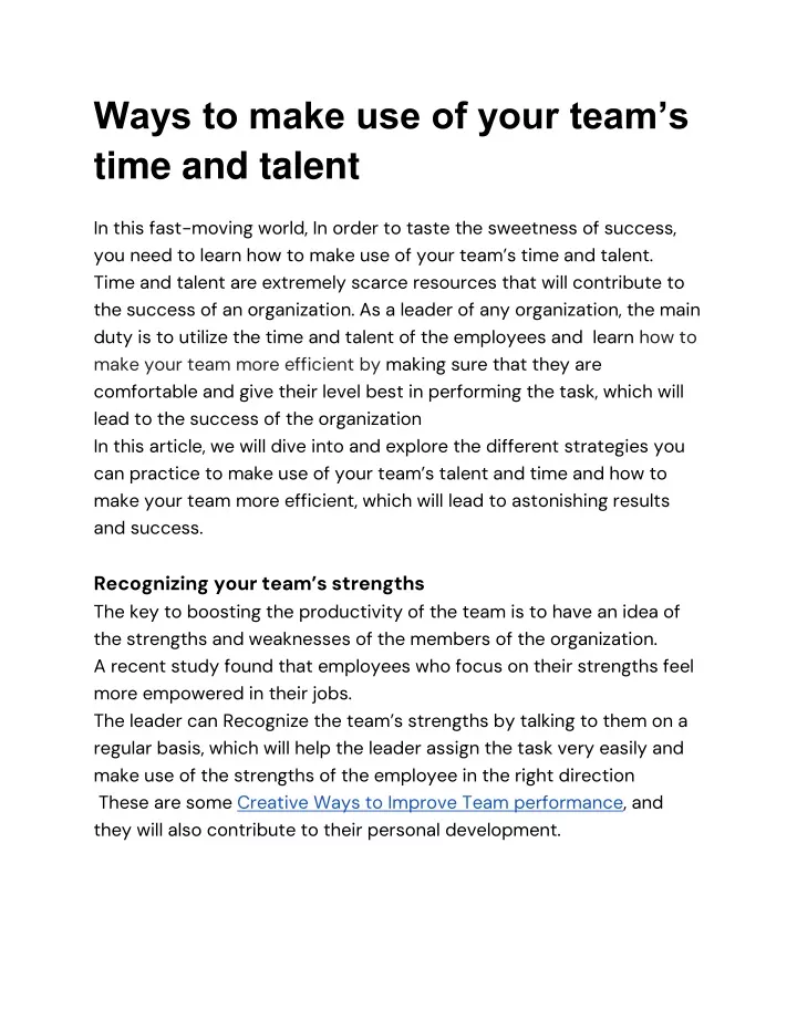 ways to make use of your team s time and talent
