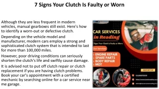 7 Signs Your Clutch Is Faulty or Worn