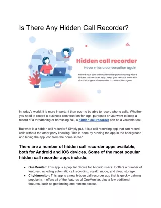 Is There Any Hidden Call Recorder