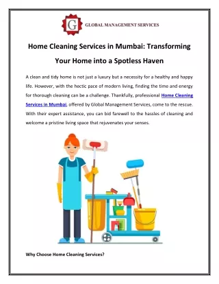 Home Cleaning Services in Mumbai Transforming Your Home into a Spotless Haven