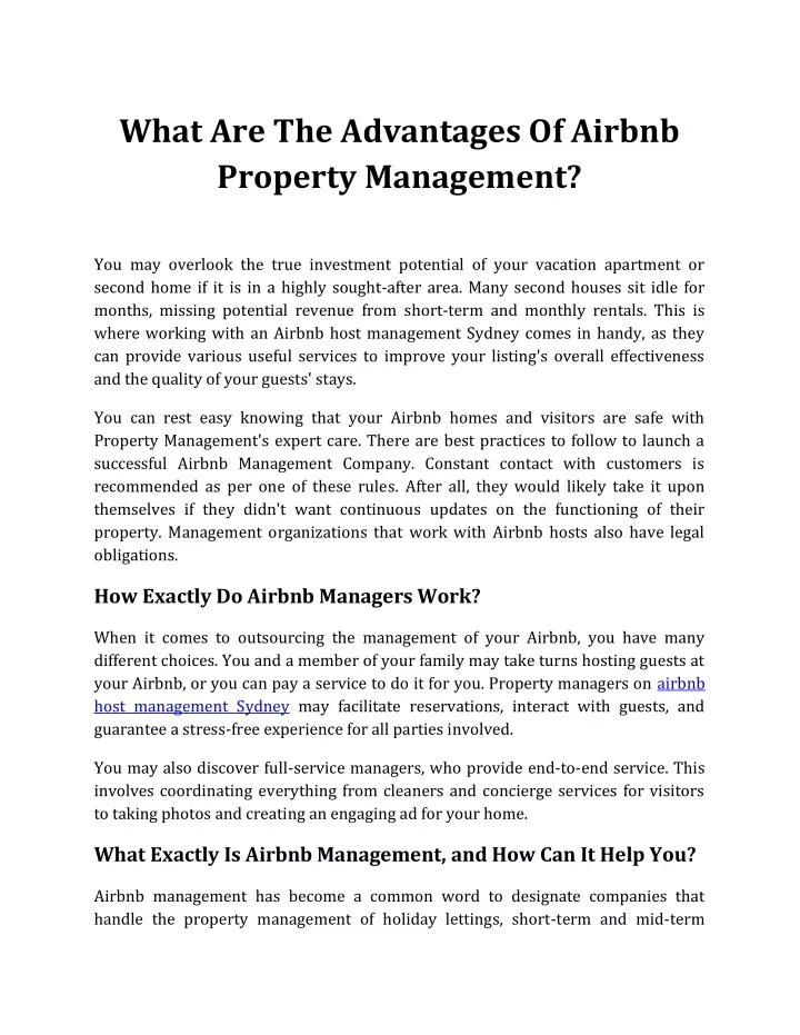what are the advantages of airbnb property