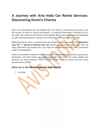 A Journey with Avis India Car Rental Services Discovering Kochi's Charms