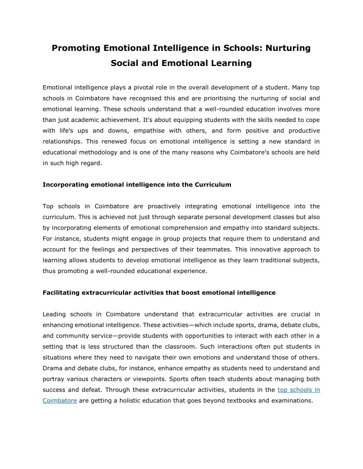 promoting emotional intelligence in schools