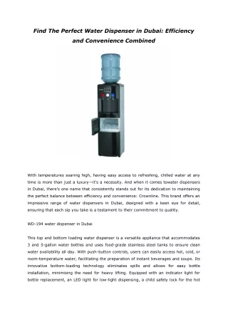Find The Perfect Water Dispenser in Dubai Efficiency and Convenience Combined