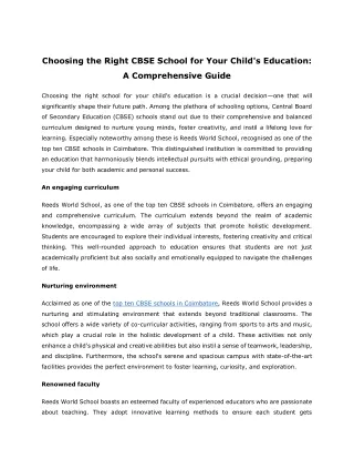 Choosing the Right CBSE School for Your Child's Education- A Comprehensive Guide