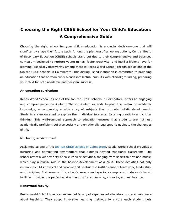 choosing the right cbse school for your child