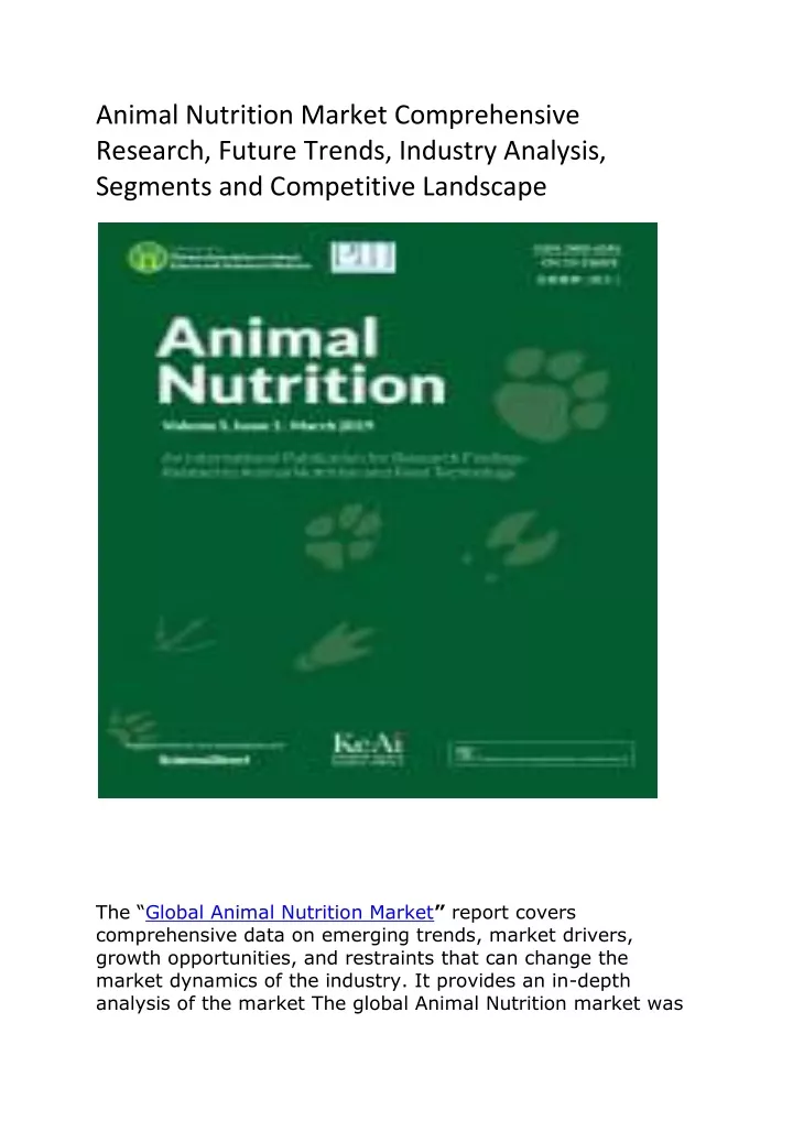 animal nutrition market comprehensive research