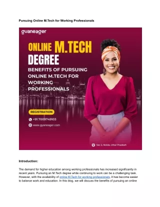 Pursuing Online M.Tech for Working Professionals